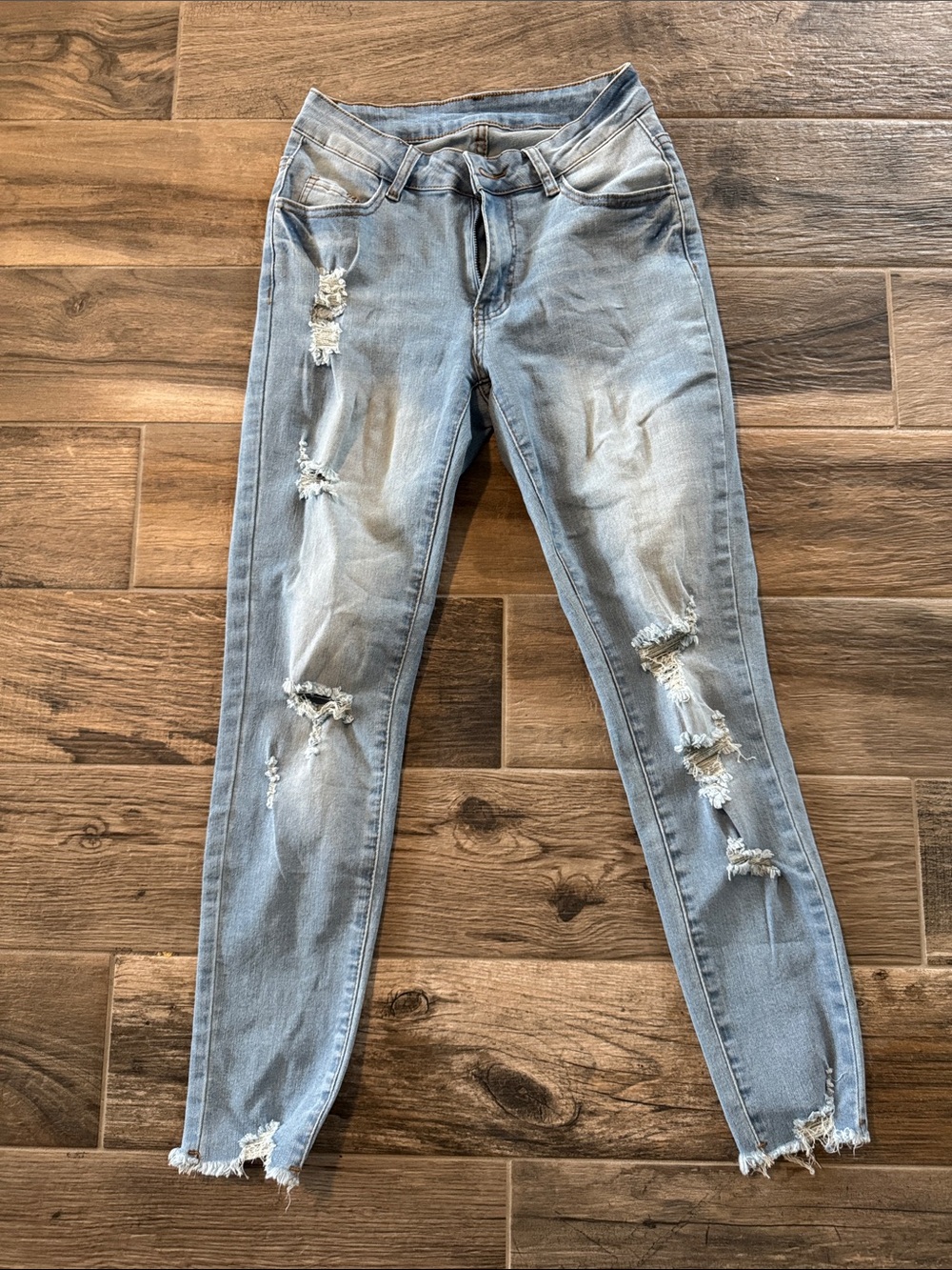 SHEIN Light Blue Distressed Skinny Jeans